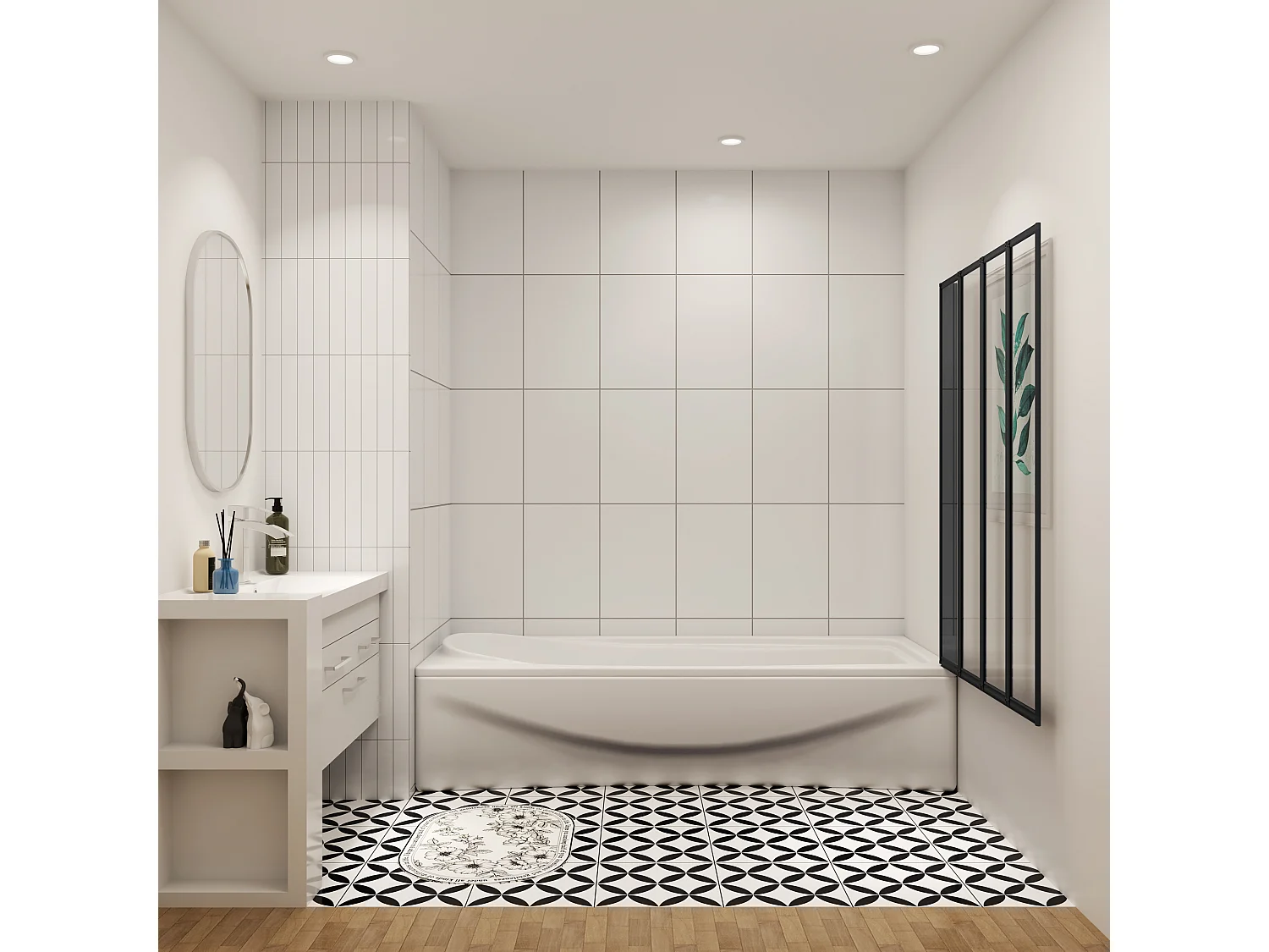 4mm 4-teilig schwarz Duschwand Trennwand Faltwand