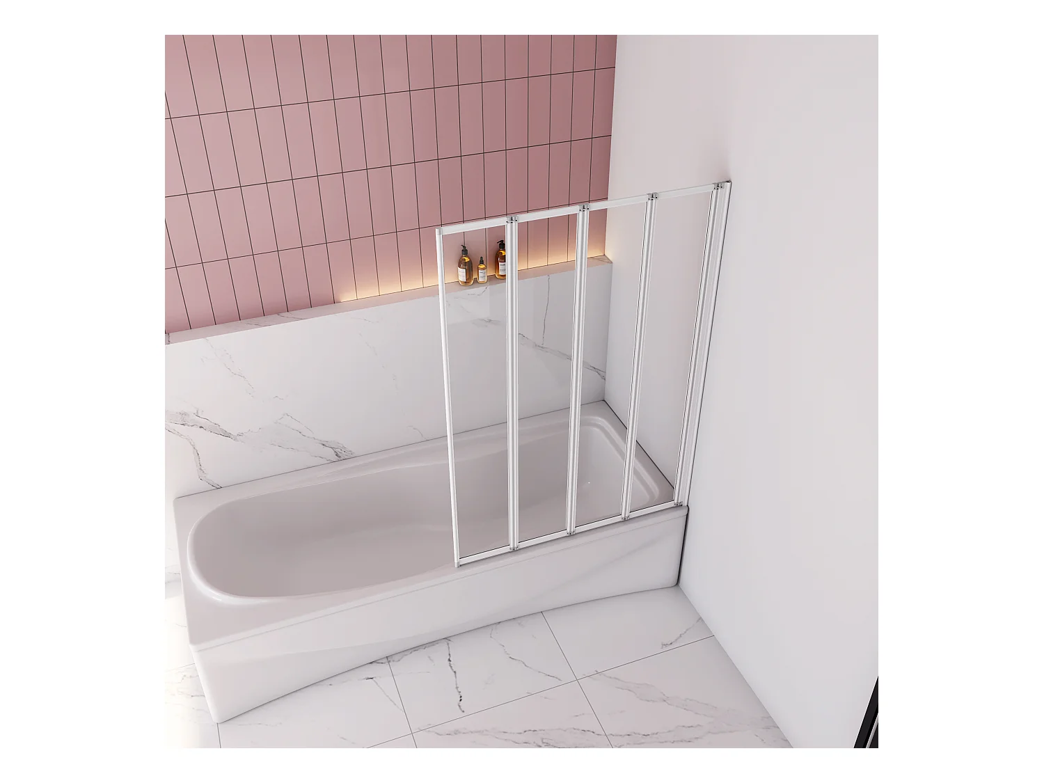 4-teilig Faltwand  Duschewand  Duschwannenaufsatz Duschetrennung