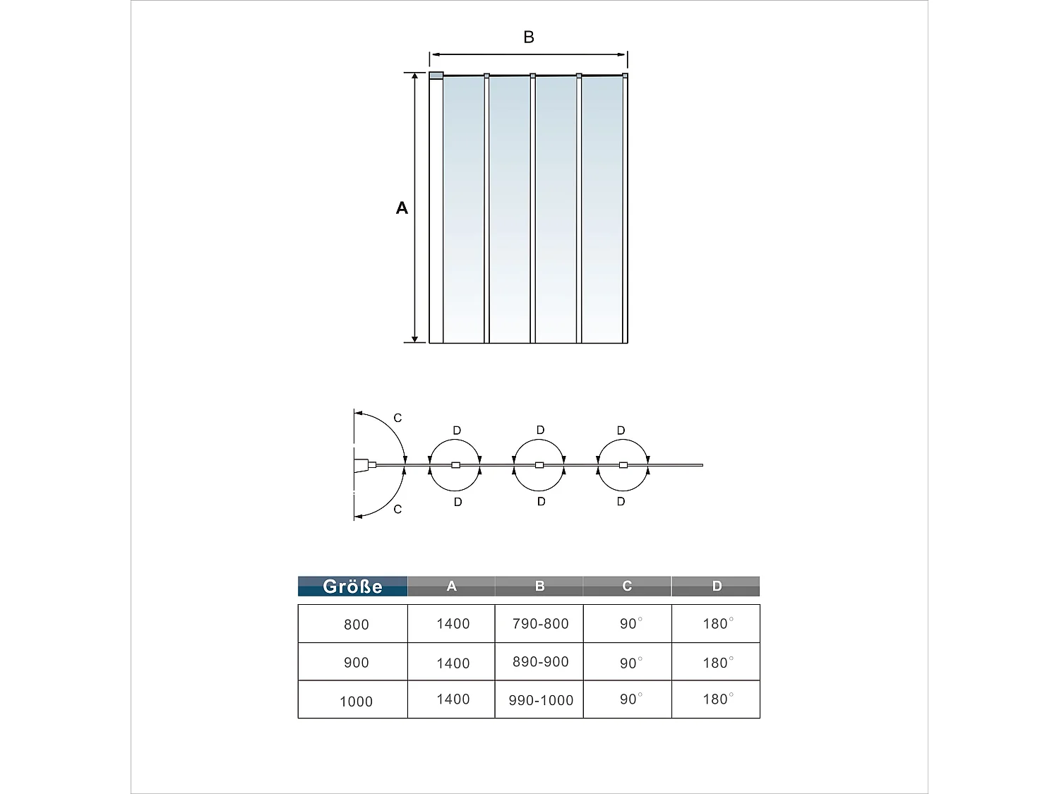 4-teilig Faltwand  Duschewand  Duschwannenaufsatz Duschetrennung