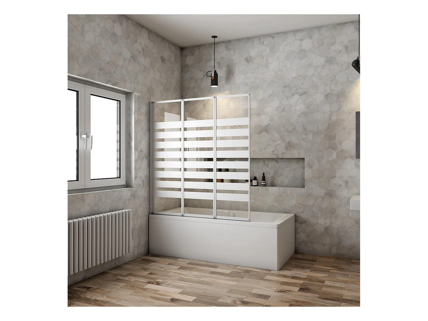 3-teilige Faltwand-Duschwand für Badewanne Duschwand  Duschtrennwand