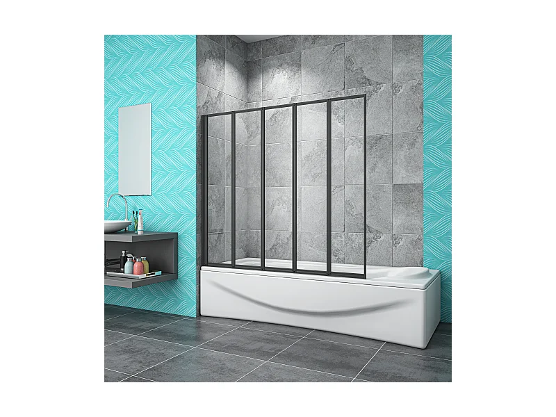 4mm 5-teilig schwarz Duschwand Trennwand Faltwand