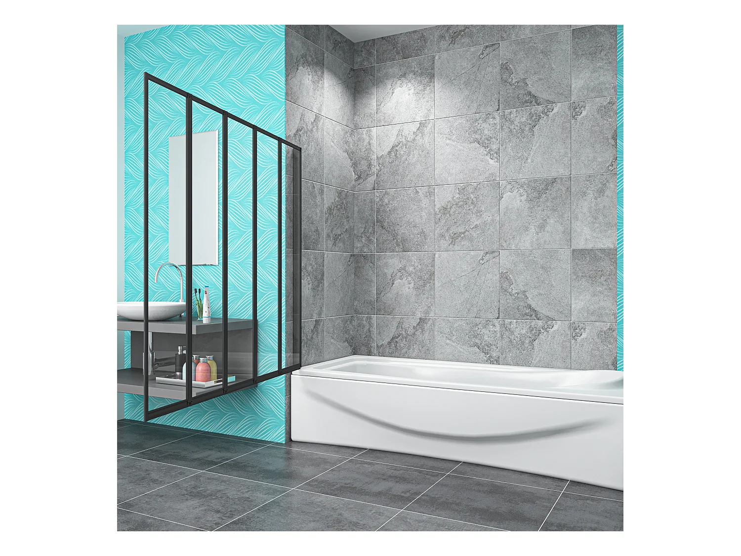 4mm 5-teilig schwarz Duschwand Trennwand Faltwand