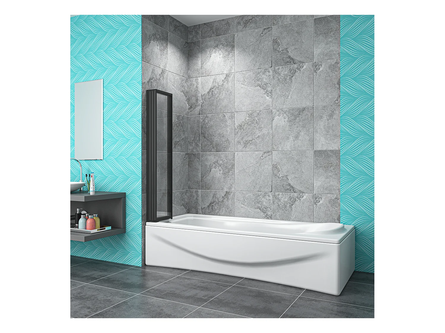 4mm 5-teilig schwarz Duschwand Trennwand Faltwand