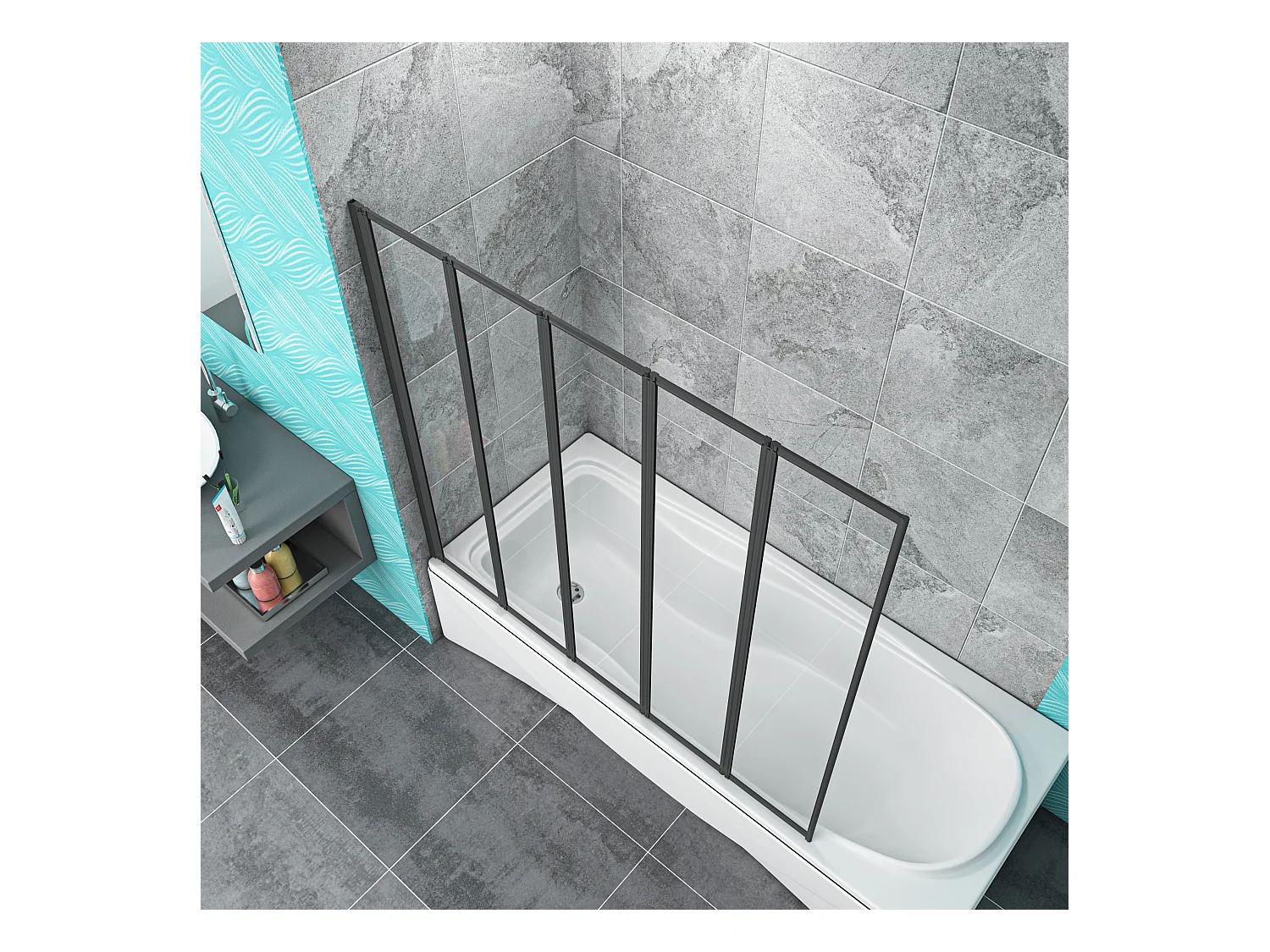 4mm 5-teilig schwarz Duschwand Trennwand Faltwand