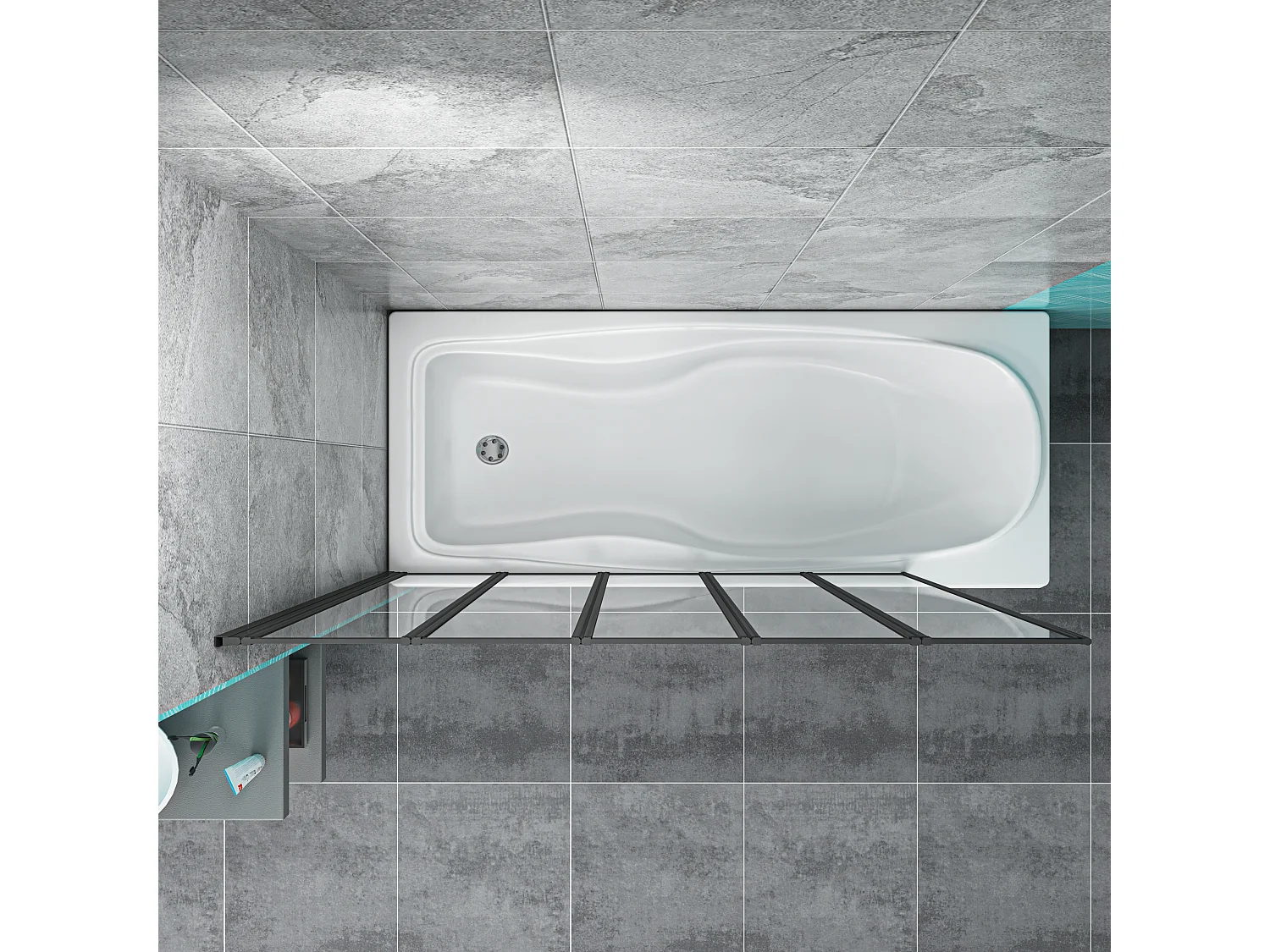 4mm 5-teilig schwarz Duschwand Trennwand Faltwand