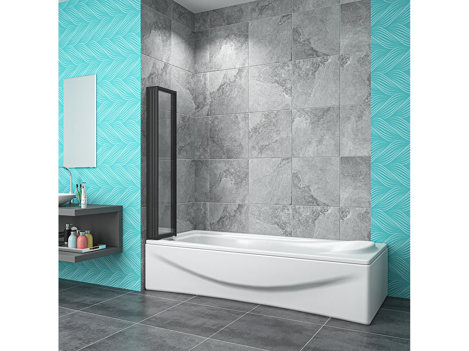 4mm 5-teilig schwarz Duschwand Trennwand Faltwand