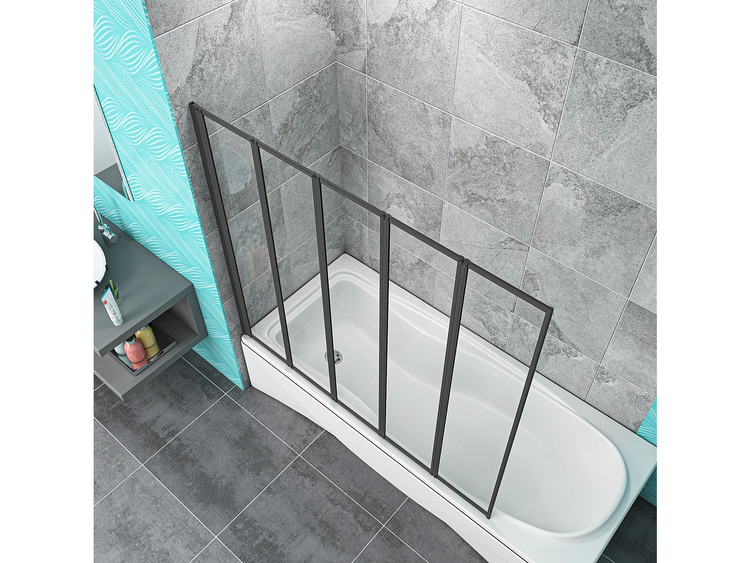 4mm 5-teilig schwarz Duschwand Trennwand Faltwand