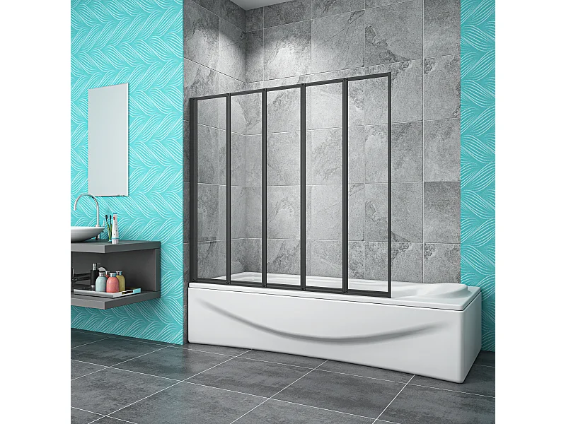 4mm 5-teilig schwarz Duschwand Trennwand Faltwand