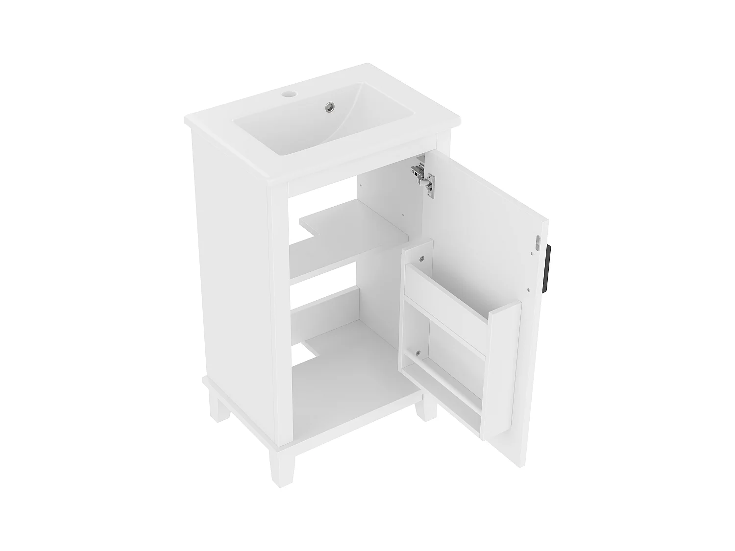 Meuble de salle de bain sur pied - avec une vasque en céramique - 1 porte - étagères réglables - Blanc(robinet non inclus)