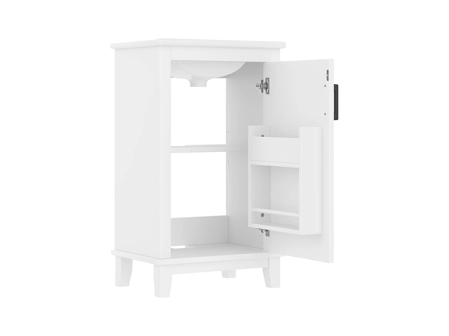 Meuble de salle de bain sur pied - avec une vasque en céramique - 1 porte - étagères réglables - Blanc(robinet non inclus)