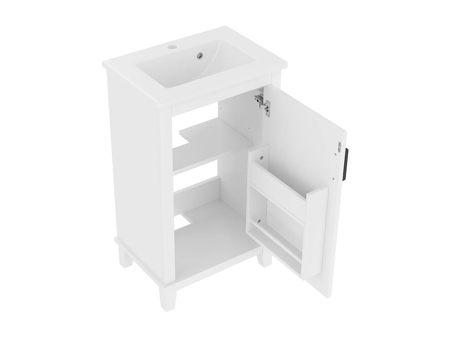 Meuble de salle de bain sur pied - avec une vasque en céramique - 1 porte - étagères réglables - Blanc(robinet non inclus)