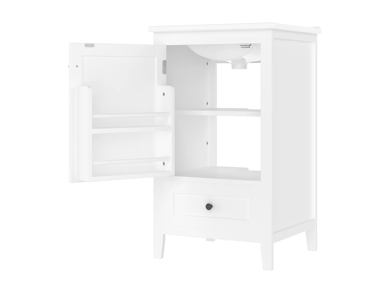 Meuble de salle de bain sur pied - avec une vasque en céramique - 1 porte et 1 tiroir - Blanc(robinet non inclus)