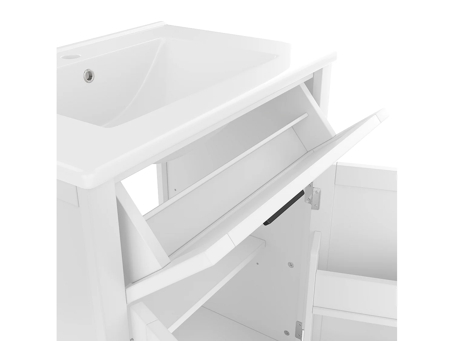 Meuble de salle de bain sur pied - avec une vasque en céramique - 2 portes - 60x46x85cm - Blanc(robinet non inclus)
