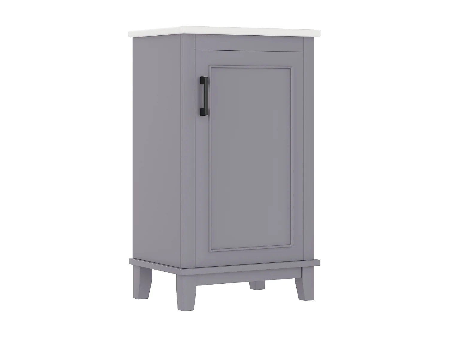 Meuble de salle de bain sur pied - avec une vasque en céramique - 1 porte - étagères réglables - Gris(robinet non inclus)