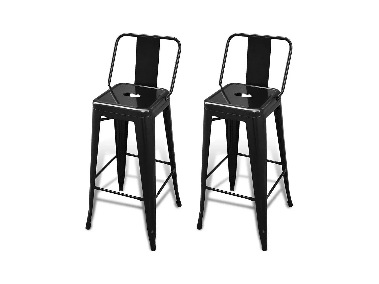 Tabourets de Bar HomeMiYN - Lot de 2 Tabourets Carrés en Acier - Chaises de Bar Industriel pour Cuisine, Bistrot, Café - Noir