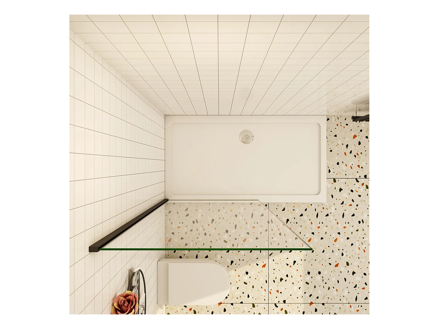 Inloopdouche-douchewand-walk in 50x200 cm, 10mm NANO EasyClean veiligheidsglas,mat zwart aluminium profiel.