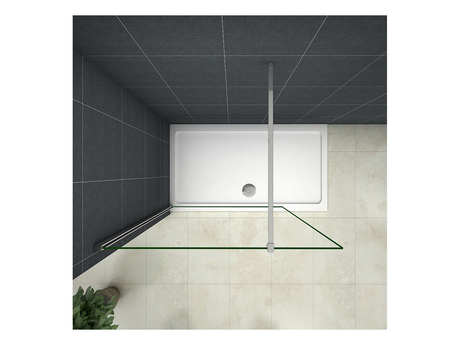 Inloopdouche-douchewand-walk in 10mm NANO EasyClean veiligheidsglas，80x200cm+F-vorm: 140 Stabilisatiestang,glanzend chroom profiel