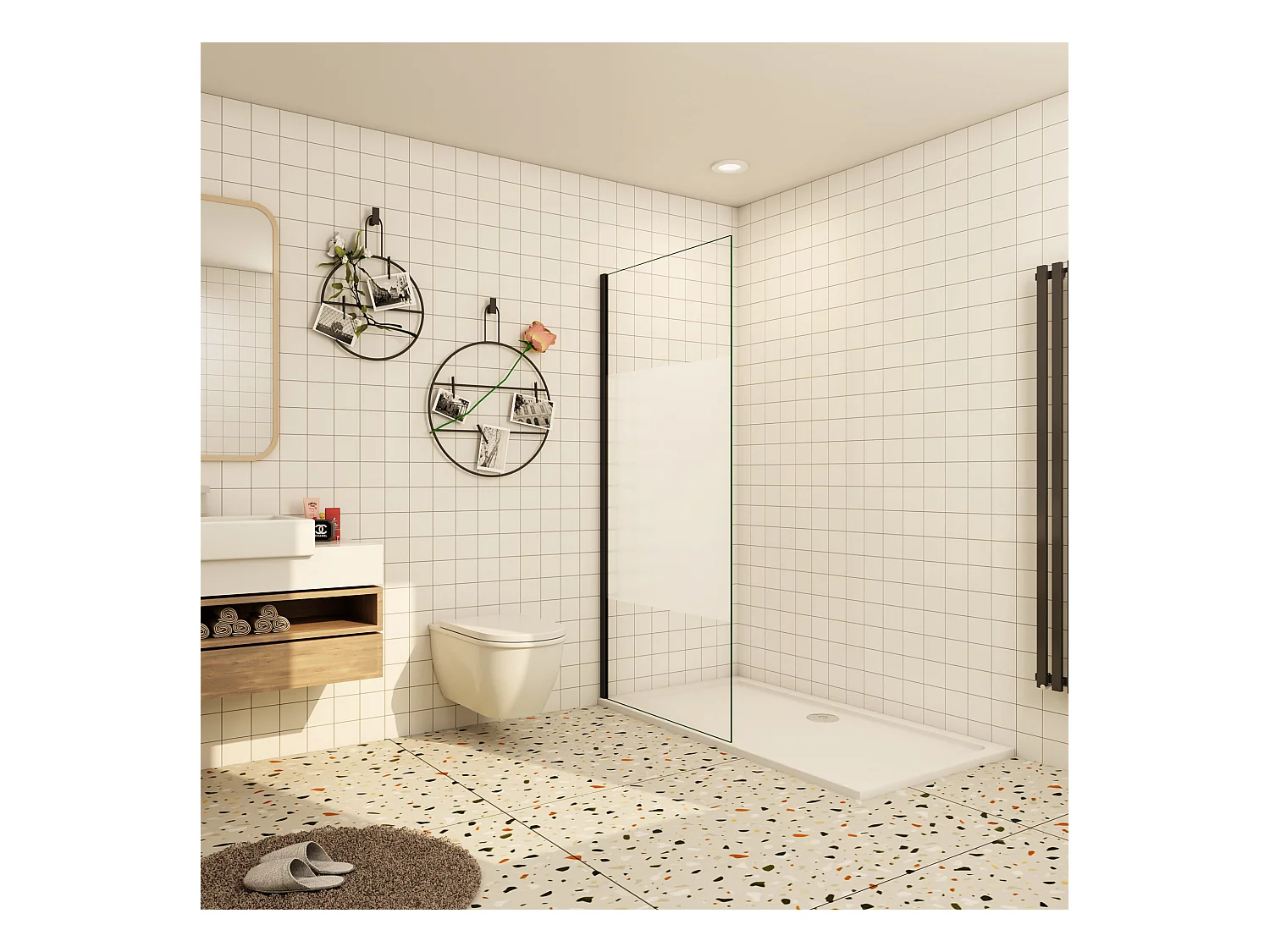 Inloopdouche-douchewand-walk in 90x200 cm,10mm midden wit gematteerd gehard glas met explosieveilige folie,glanzend chroom profiel