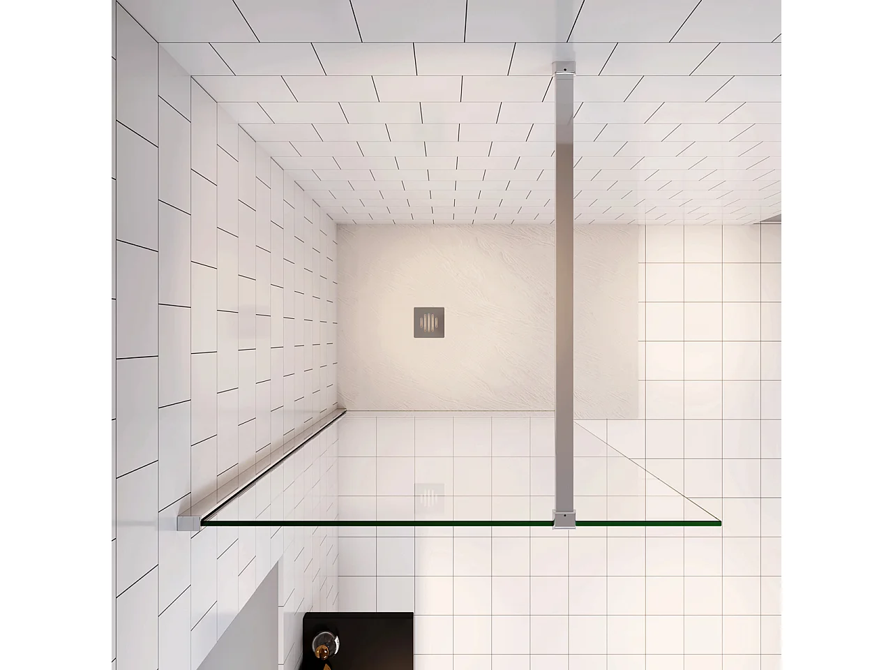 Douchewand Inloopdouche 76x185cm+N:90cm Stabilisatiestang,6mm nano veiligheidsglas Douchewand Inloopdouche,glanzend chroom profiel