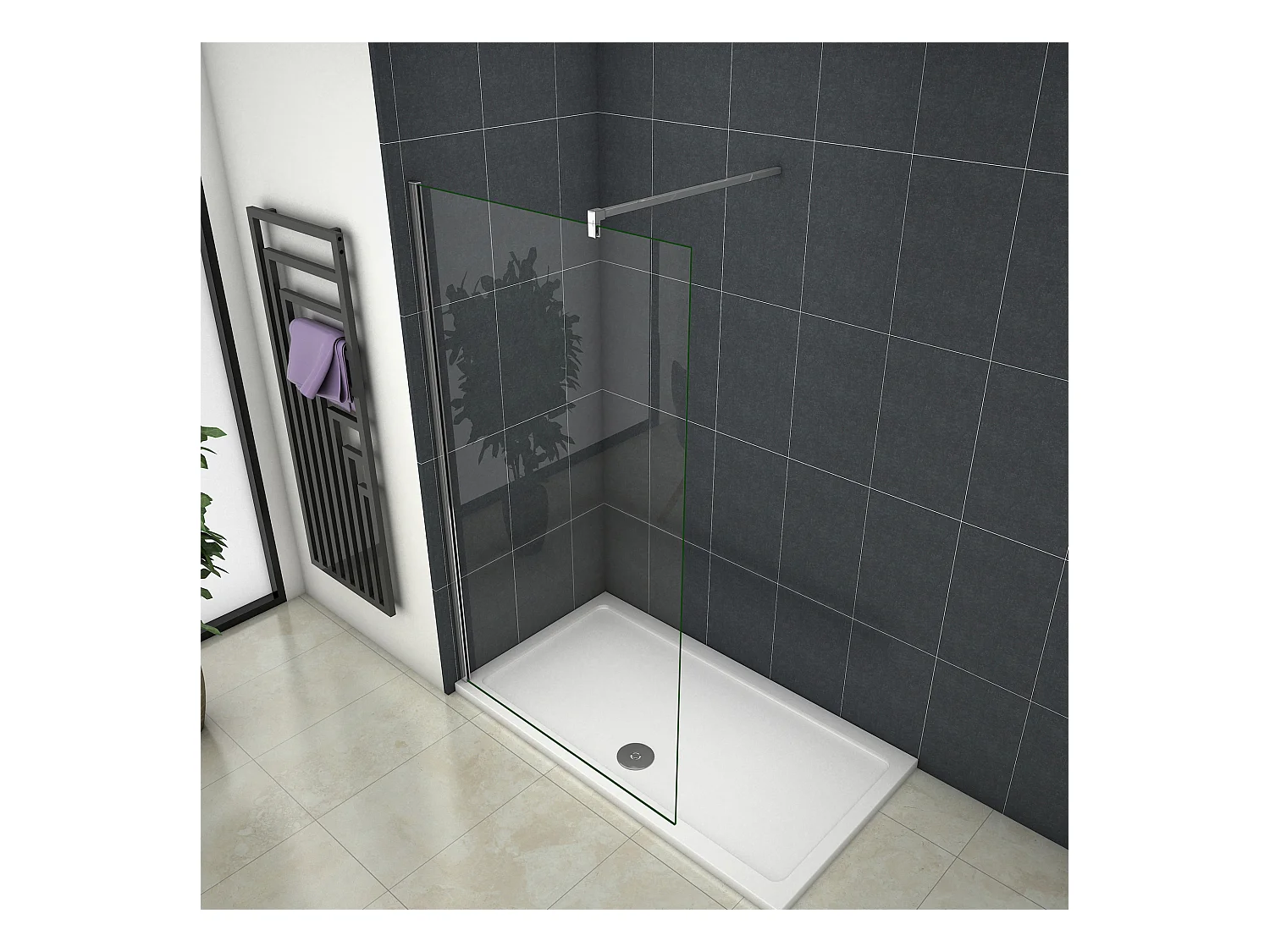 Inloopdouche-douchewand-walk in 10mm NANO EasyClean veiligheidsglas，90x200cm+F-vorm: 90 Stabilisatiestang,glanzend chroom profiel