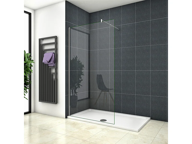 Inloopdouche-douchewand-walk in 8mm NANO EasyClean veiligheidsglas，100x200cm+70-120cm Stabilisatiestang,glanzend chroom profiel