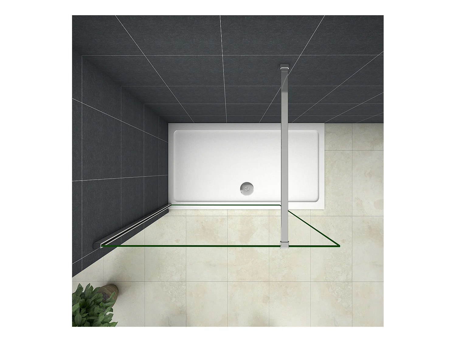 Inloopdouche-douchewand-walk in 8mm NANO EasyClean veiligheidsglas，100x200cm+N-vorm: 90 Stabilisatiestang,glanzend chroom profiel