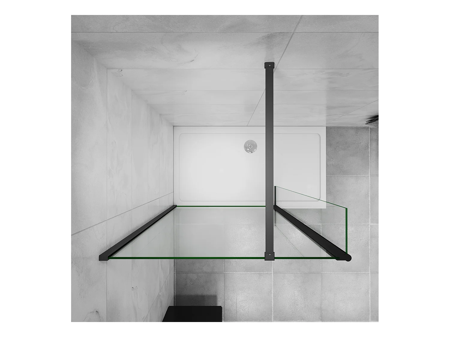 Inloopdouche-douchewand 80+30x200cm,8mm zwart raster gehard gezeefdrukt glas Easyclean,antikalk,stabilisatiestang 140cm (kan worden gesneden),mat zwart profiel