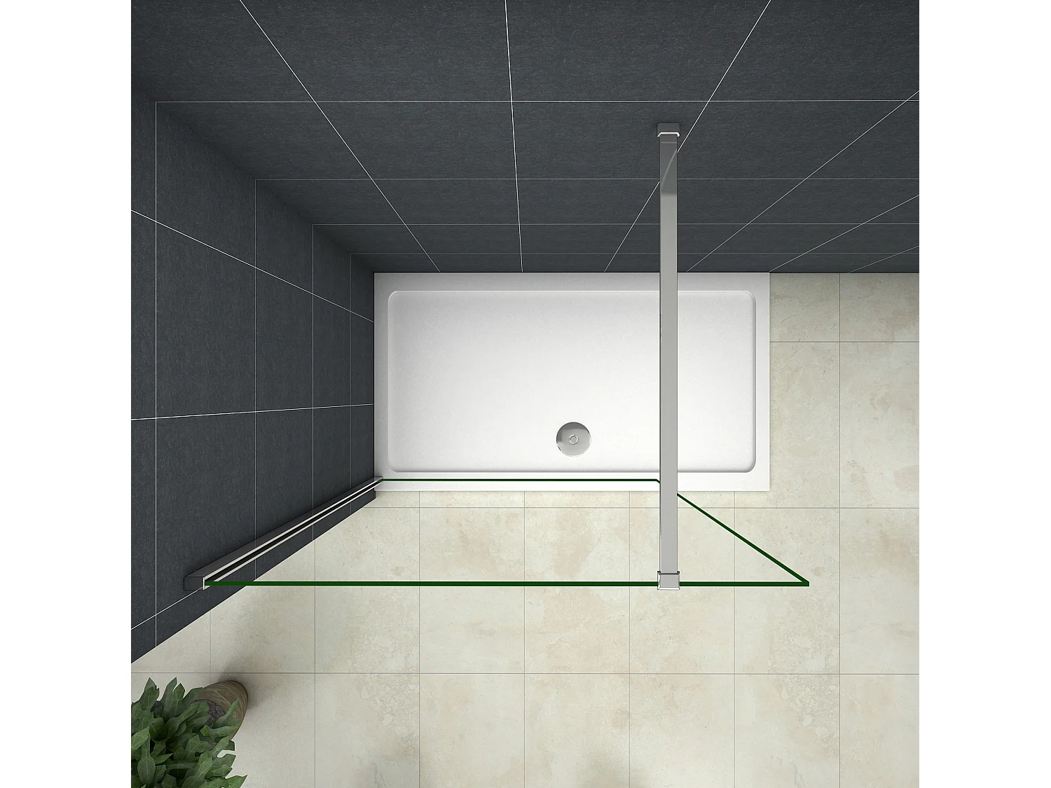 Inloopdouche-douchewand-walk in 8mm NANO EasyClean veiligheidsglas，80x200cm+N-vorm: 140 Stabilisatiestang,glanzend chroom profiel