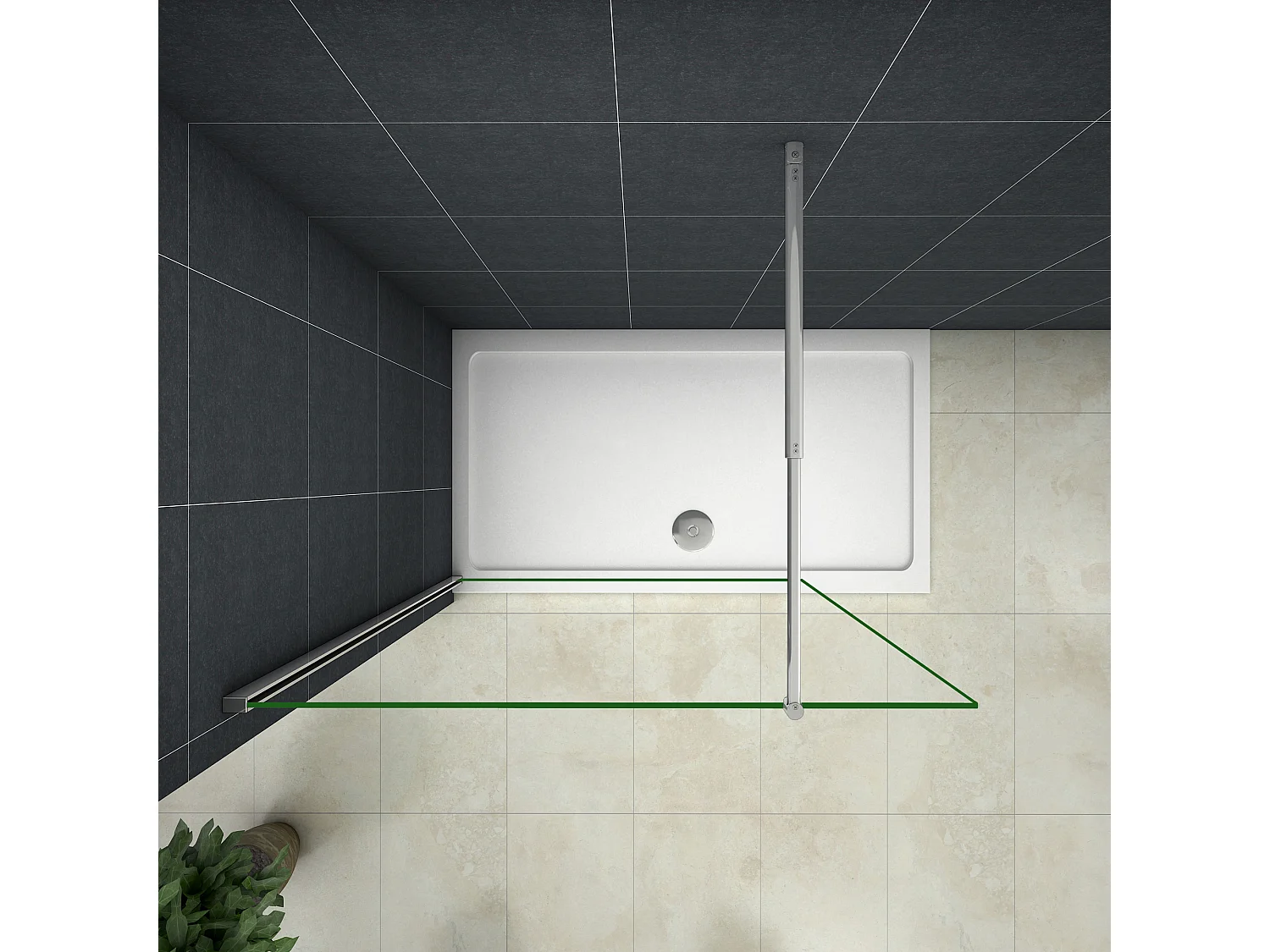 Inloopdouche-douchewand-walk in 10mm NANO EasyClean veiligheidsglas，160x200cm+70-120cm Stabilisatiestang,glanzend chroom profiel