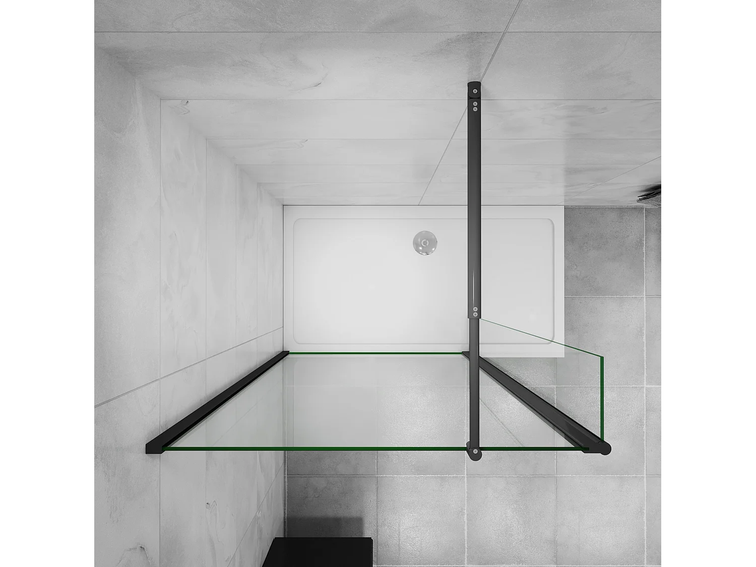 Inloopdouche-douchewand 120+30x200cm,8mm mat zwart kader en raste gehard glas Easyclean,antikalk,stabilisatiestang 70-120cm (verstelbaar),mat zwart profiel