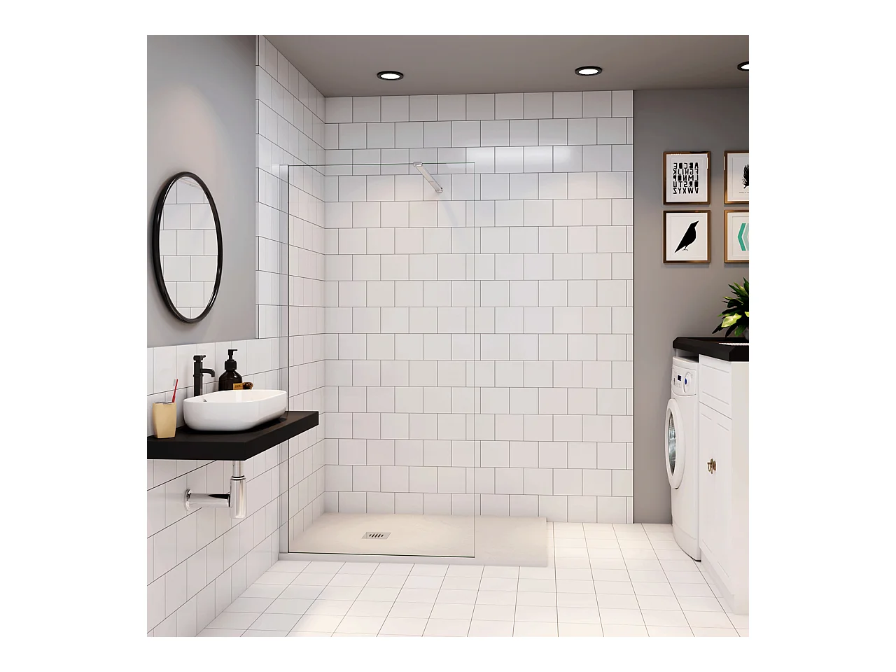 Douchewand Inloopdouche 86x195cm+N:90cm Stabilisatiestang,6mm nano veiligheidsglas ,glanzend chroom profiel