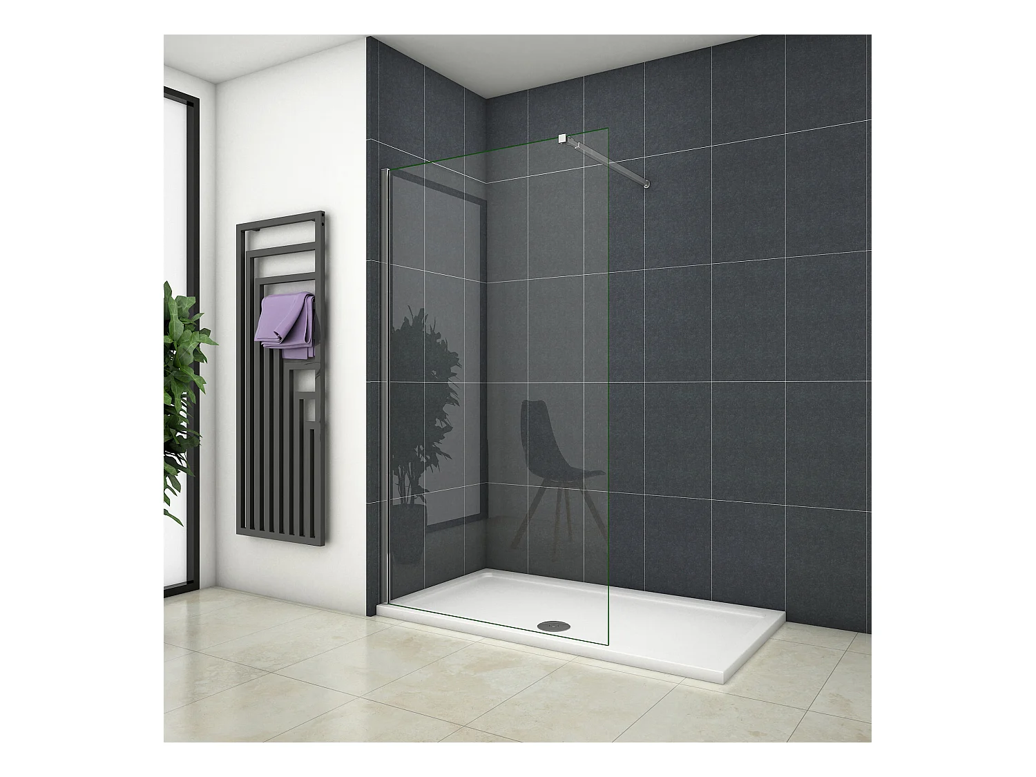Inloopdouche-douchewand-walk in 10mm NANO EasyClean veiligheidsglas，100x200cm+73-120cm Stabilisatiestang,glanzend chroom profiel