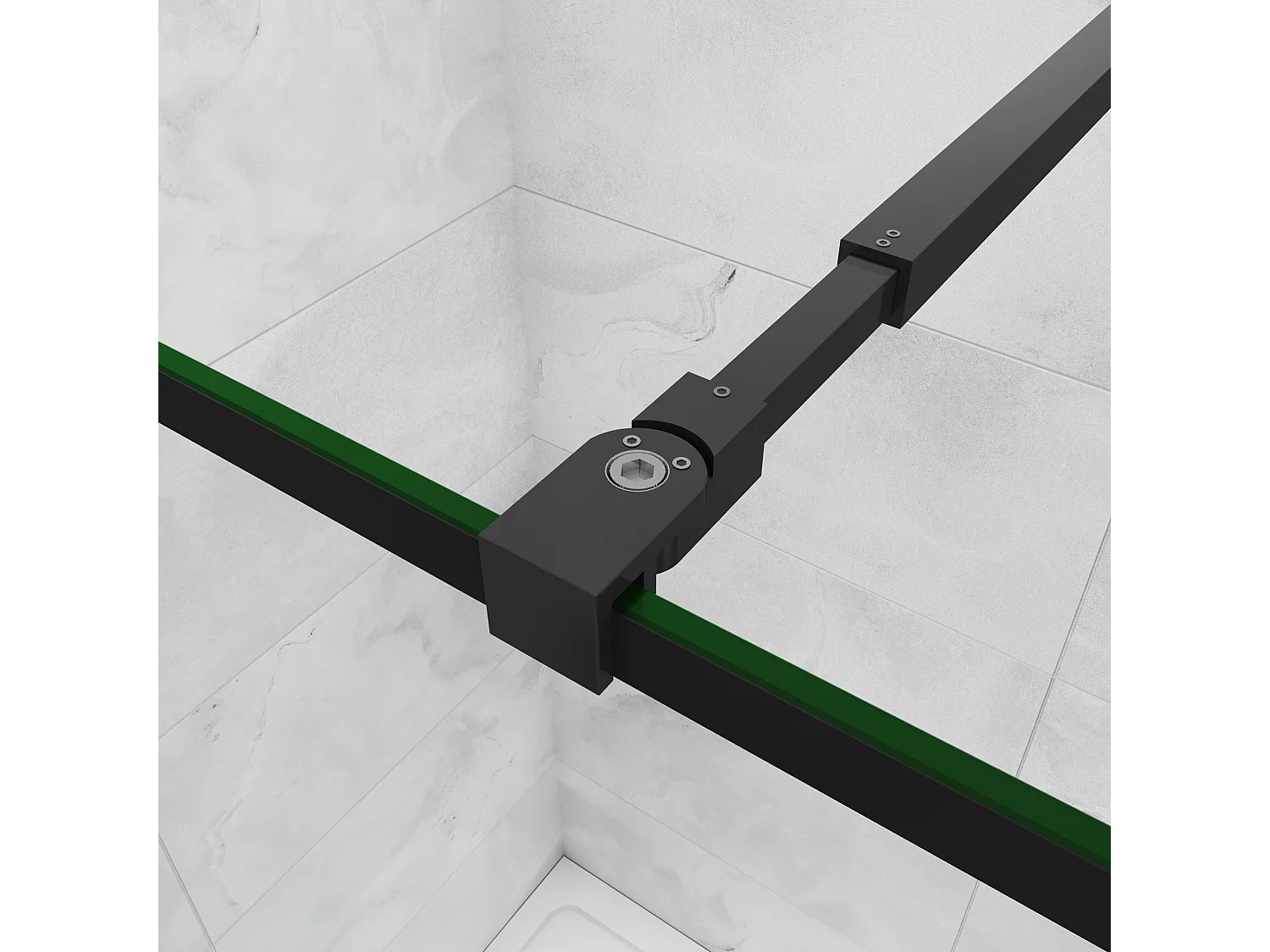 Inloopdouche-douchewand 80+40x200cm,8mm mat zwart kader en raste gehard glas Easyclean,antikalk,stabilisatiestang 73-120cm (verstelbaar),mat zwart profiel