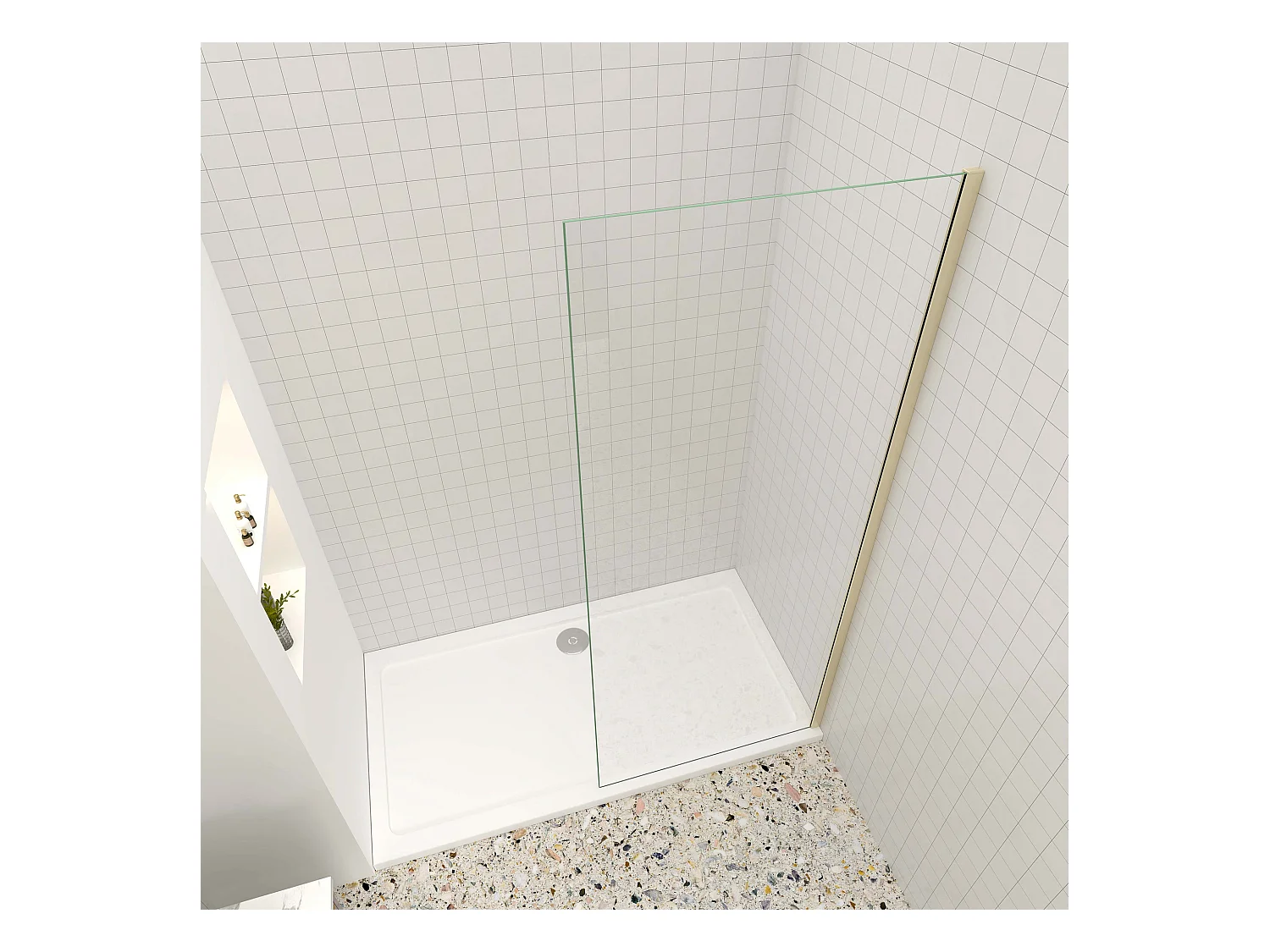 Inloopdouche-douchewand-walk in 80x200 cm, 10mm NANO EasyClean veiligheidsglas,gouden profiel