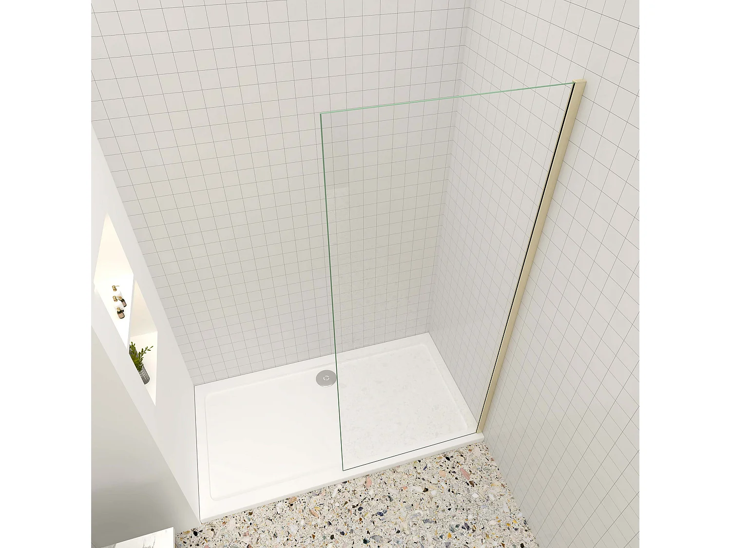 Inloopdouche-douchewand-walk in 80x200 cm, 10mm NANO EasyClean veiligheidsglas,gouden profiel