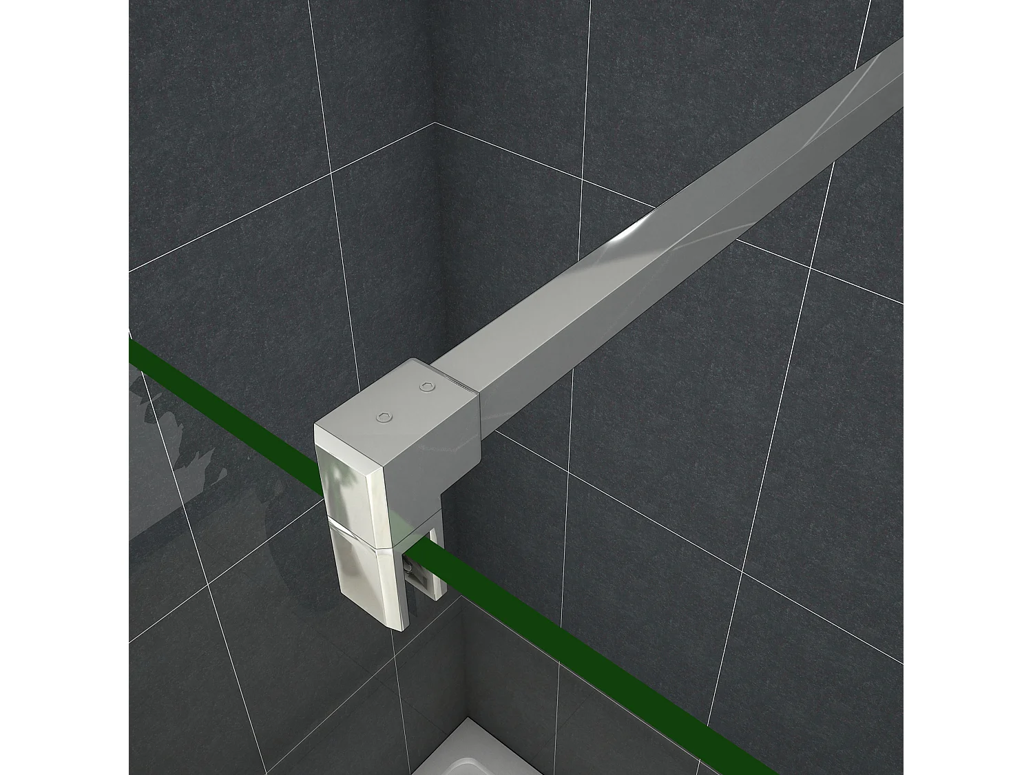 Inloopdouche-douchewand-walk in 8mm NANO EasyClean veiligheidsglas，30x200cm+F-vorm: 140 Stabilisatiestang,glanzend chroom profiel