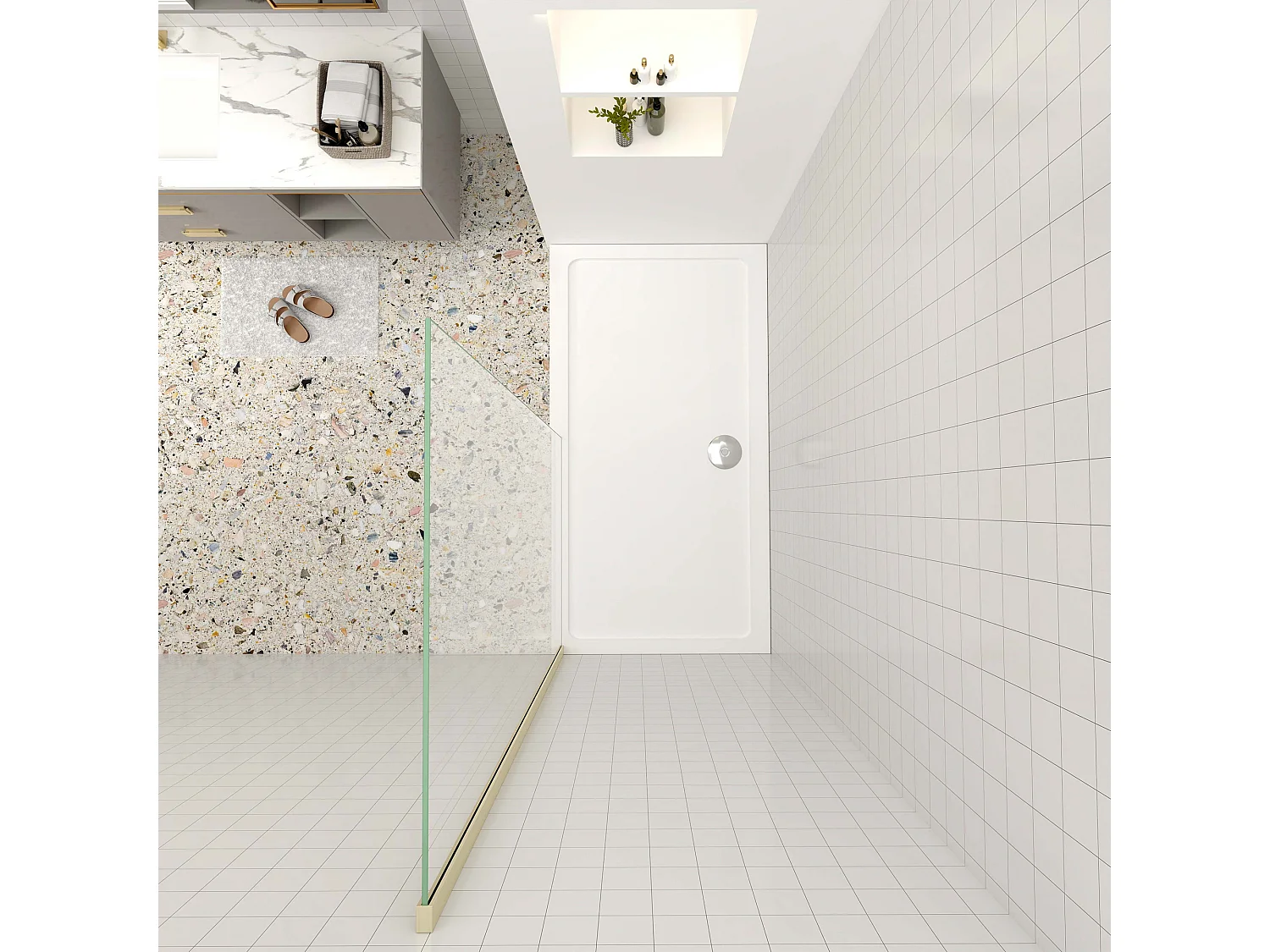 Inloopdouche-douchewand-walk in 70x200 cm, 10mm NANO EasyClean veiligheidsglas,gouden profiel