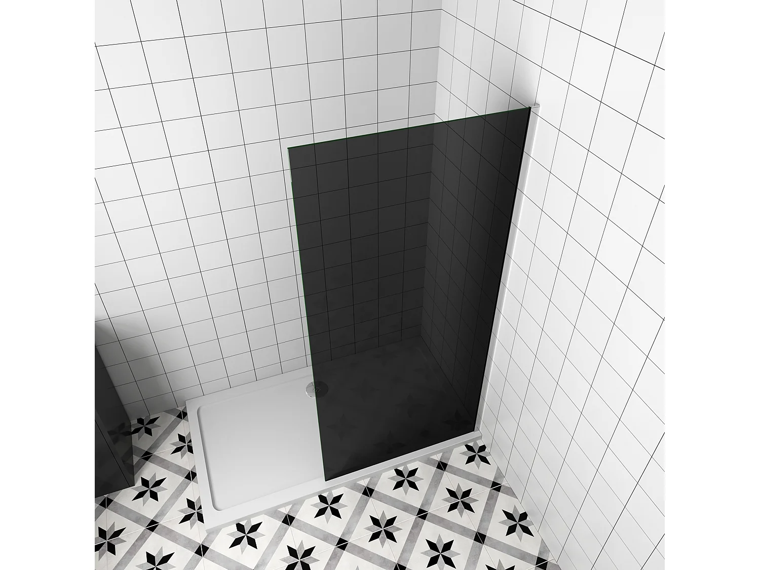 Inloopdouche met zwarte beschermfolie,80x200cm hoog,8mm EasyClean veiligheidsglas,glanzend chroom profiel