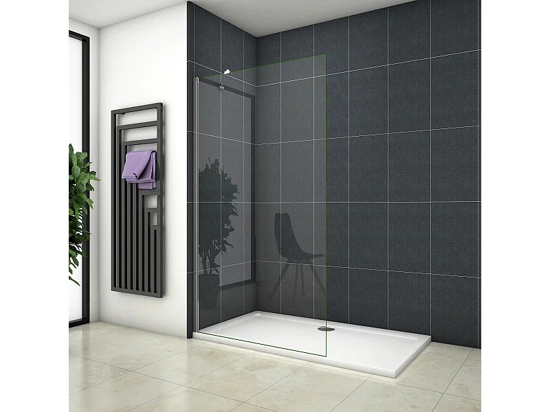Inloopdouche-douchewand-walk in 8mm NANO EasyClean veiligheidsglas，50x200cm+50cm Stabilisatiestang,glanzend chroom profiel