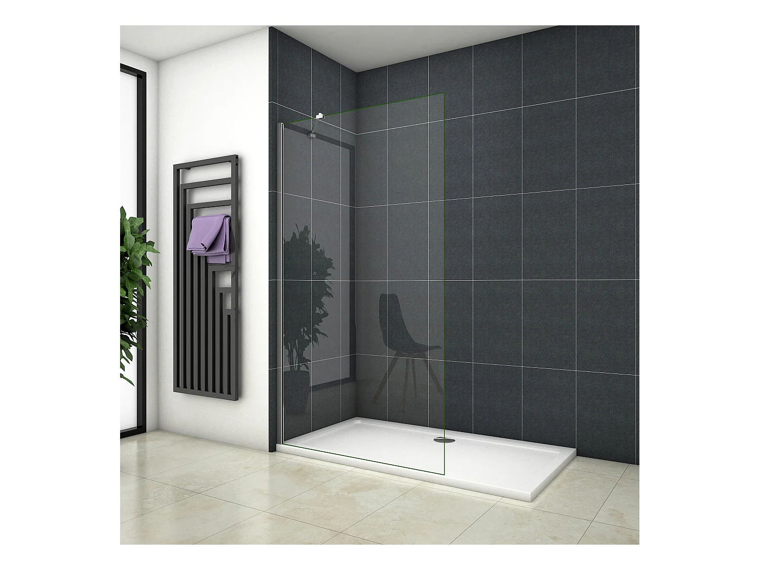 Inloopdouche-douchewand-walk in 8mm NANO EasyClean veiligheidsglas，50x200cm+50cm Stabilisatiestang,glanzend chroom profiel