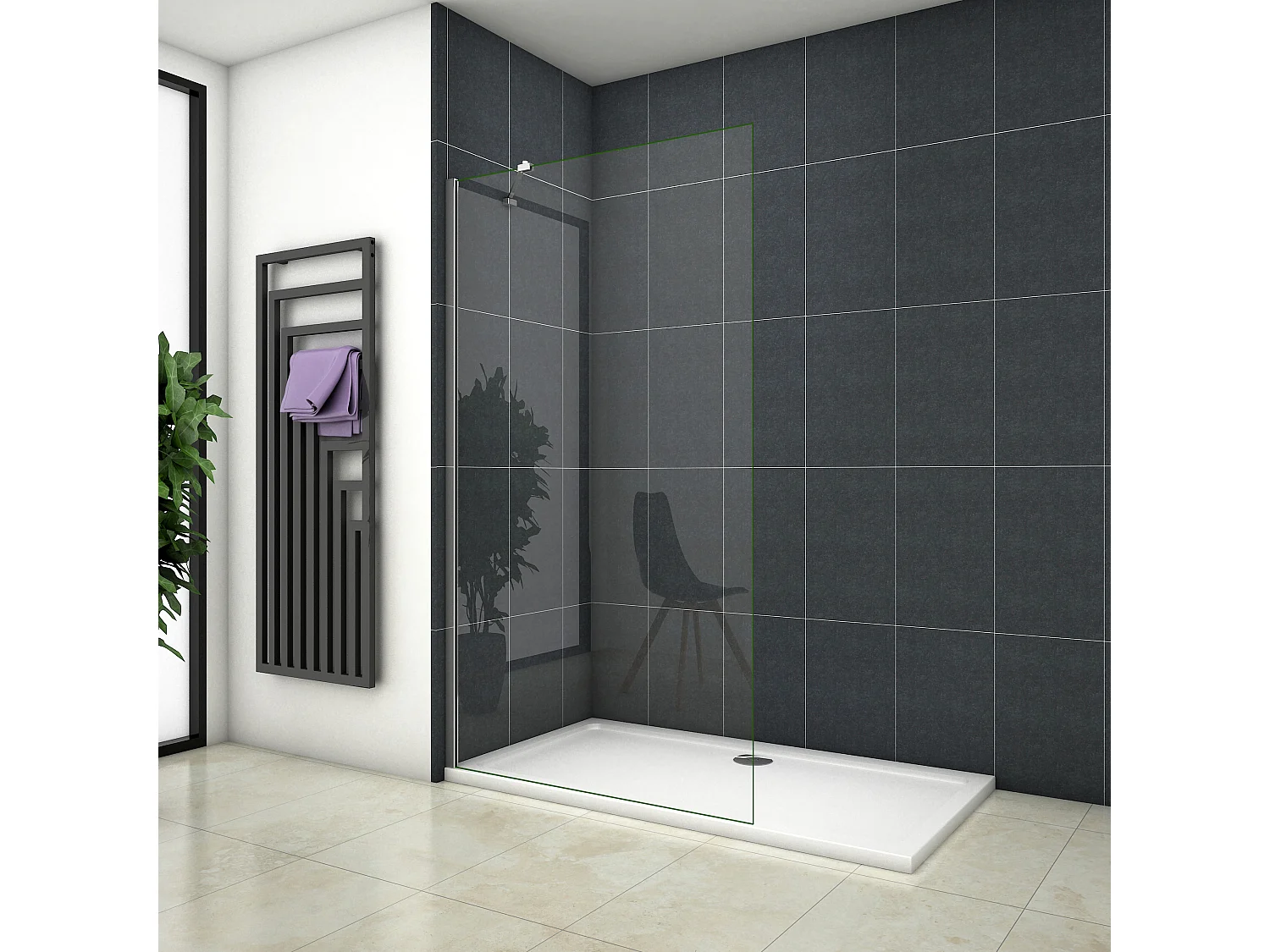 Inloopdouche-douchewand-walk in 8mm NANO EasyClean veiligheidsglas，50x200cm+50cm Stabilisatiestang,glanzend chroom profiel