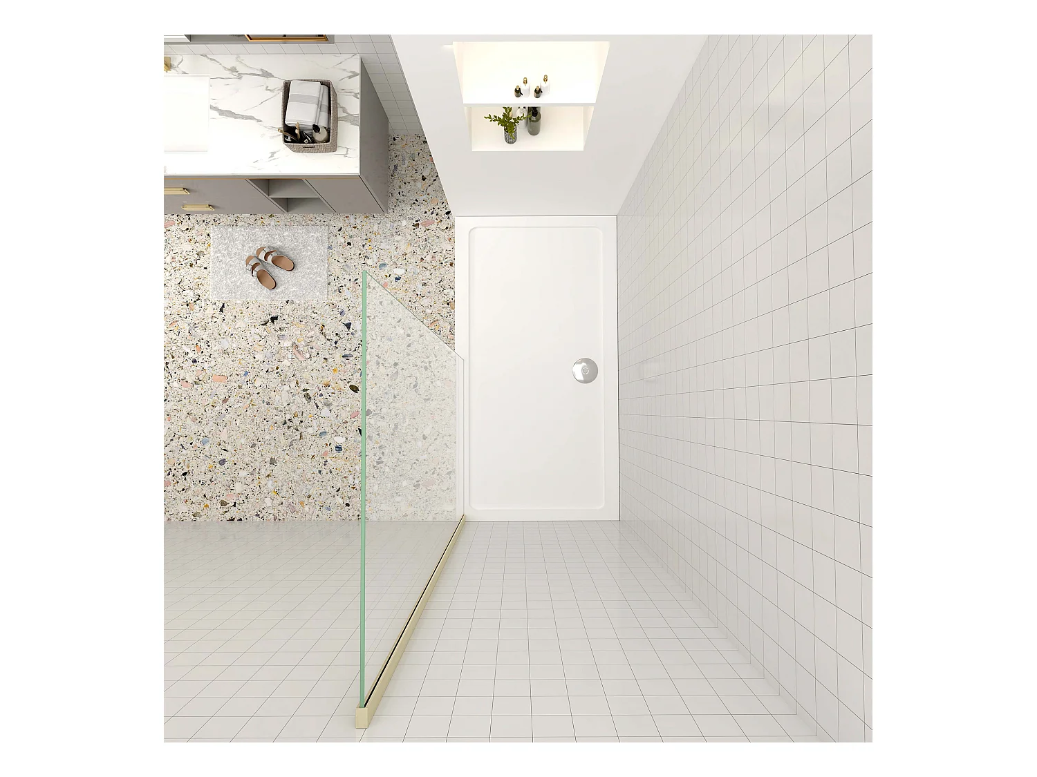 Inloopdouche-douchewand-walk in 40x200 cm, 10mm NANO EasyClean veiligheidsglas,gouden profiel