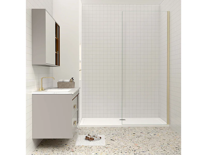 Inloopdouche-douchewand-walk in 40x200 cm, 10mm NANO EasyClean veiligheidsglas,gouden profiel