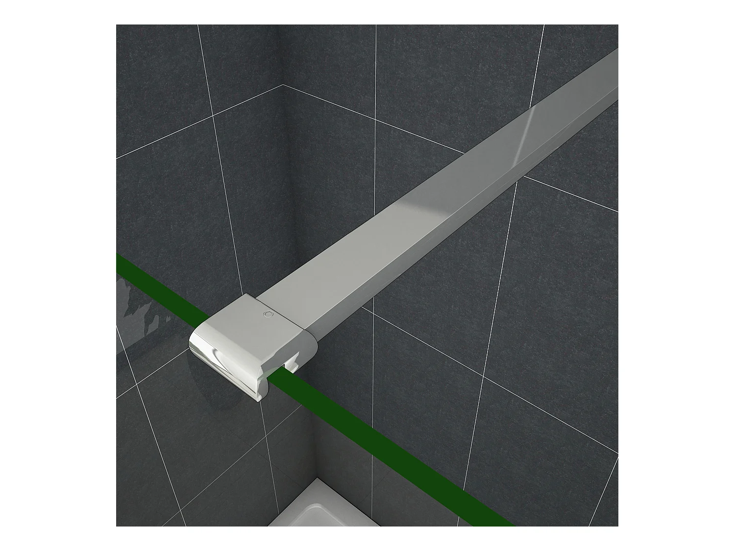 Inloopdouche-douchewand-walk in 8mm NANO EasyClean veiligheidsglas，110x200cm+N-vorm: 140 Stabilisatiestang,glanzend chroom profiel