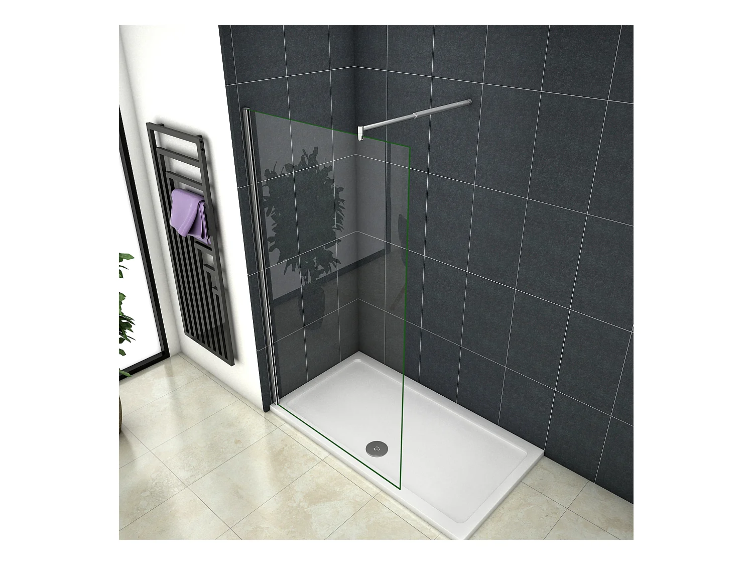 Inloopdouche-douchewand-walk in 8mm NANO EasyClean veiligheidsglas，120x200cm+70-120cm Stabilisatiestang,glanzend chroom profiel