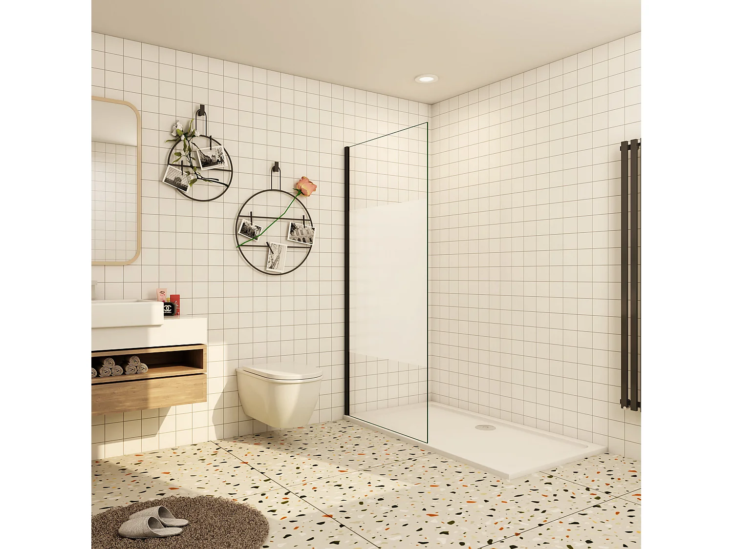 Inloopdouche-douchewand-walk in 70x200 cm,10mm midden wit gematteerd gehard glas met explosieveilige folie,glanzend chroom profiel