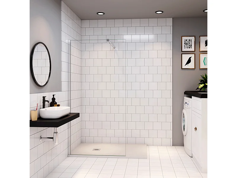 Douchewand Inloopdouche 66x195cm+73-120cm Stabilisatiestang,6mm nano veiligheidsglas,glanzend chroom profiel