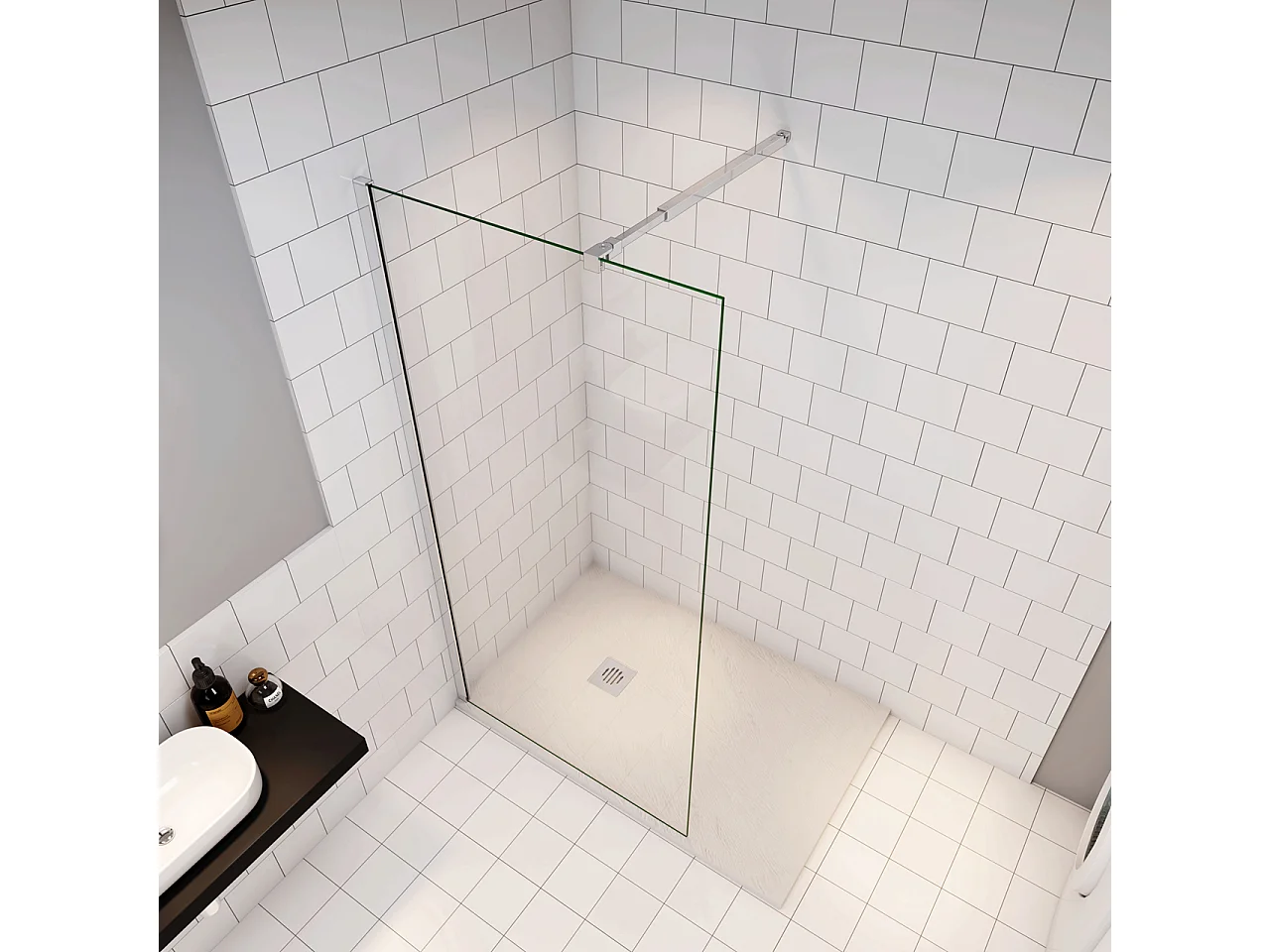 Douchewand Inloopdouche 72x185cm+73-120cm Stabilisatiestang,6mm NANO EasyClean veiligheidsglas,glanzend chroom profiel