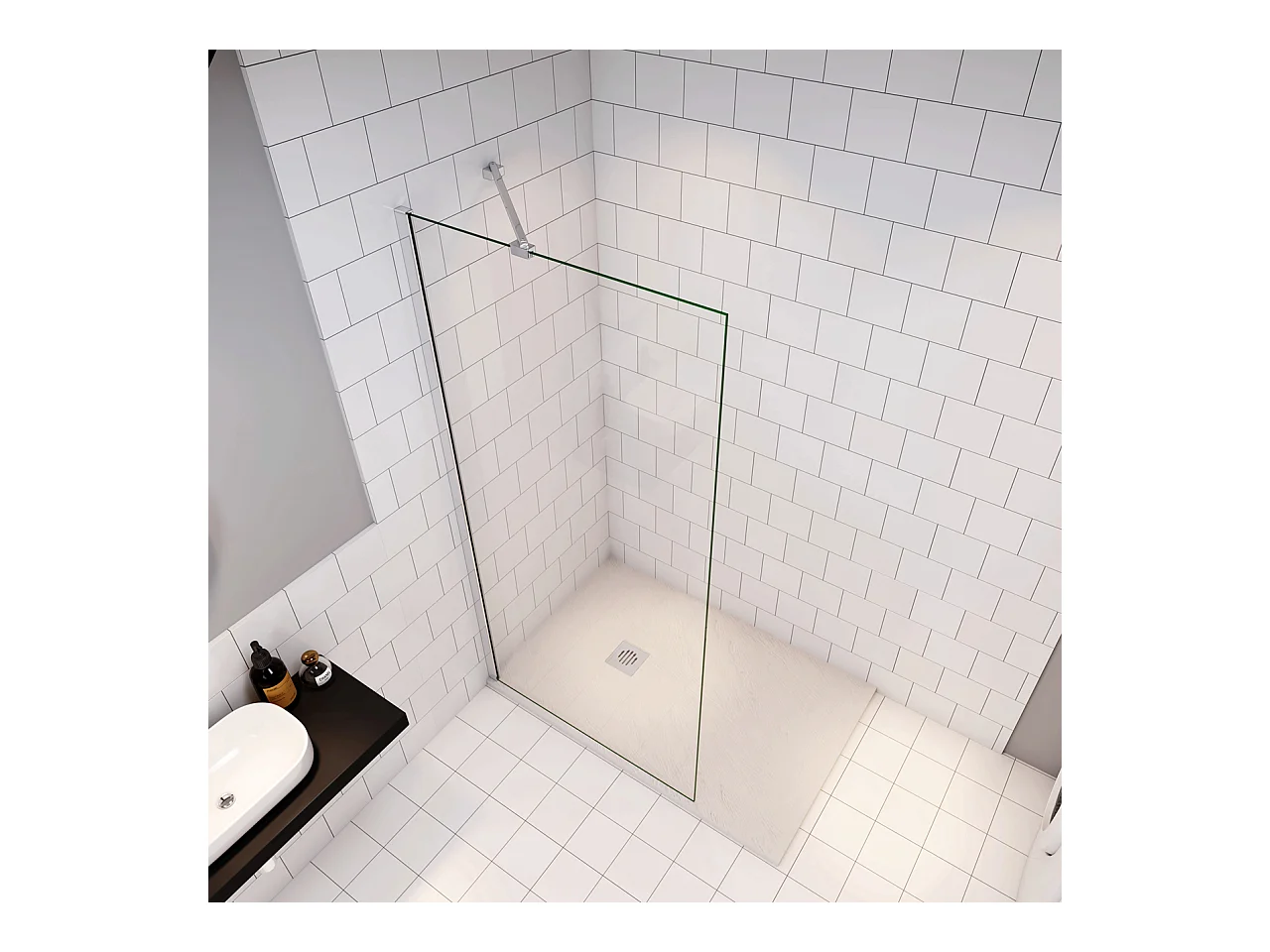 Douchewand Inloopdouche 86x185cm+45cm Stabilisatiestang,6mm NANO EasyClean veiligheidsglas,glanzend chroom profiel