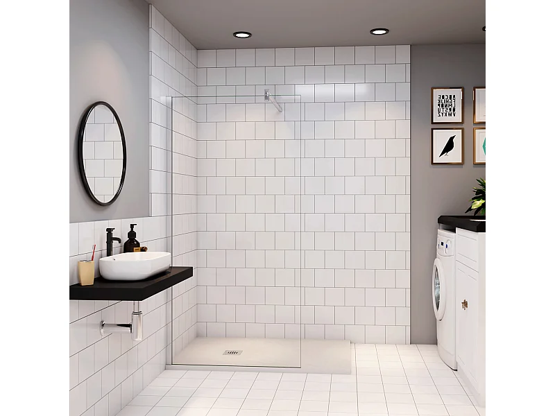 Douchewand Inloopdouche 86x195cm+F:90cm Stabilisatiestang,6mm nano veiligheidsglas,glanzend chroom profiel